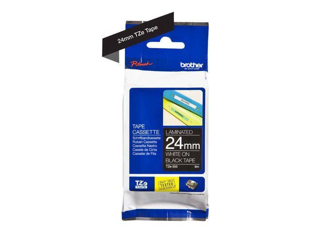 Tape BROTHER TZE355 24mm vit på svart - 2