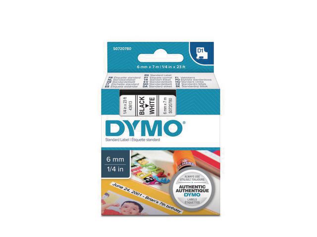 Tape DYMO D1 6mm svart på vit