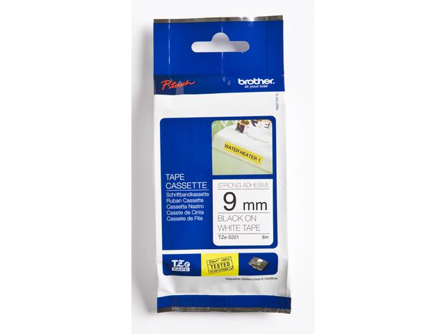 Tape BROTHER TZES221 9mm svart på vit - 2