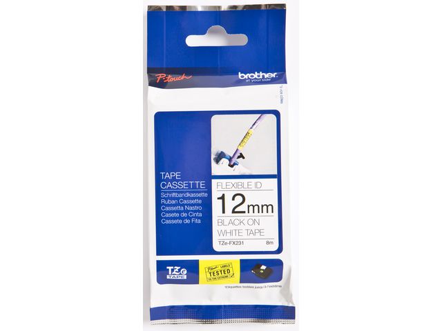 Tape BROTHER TZEFX231 12mm svart på vit - 3