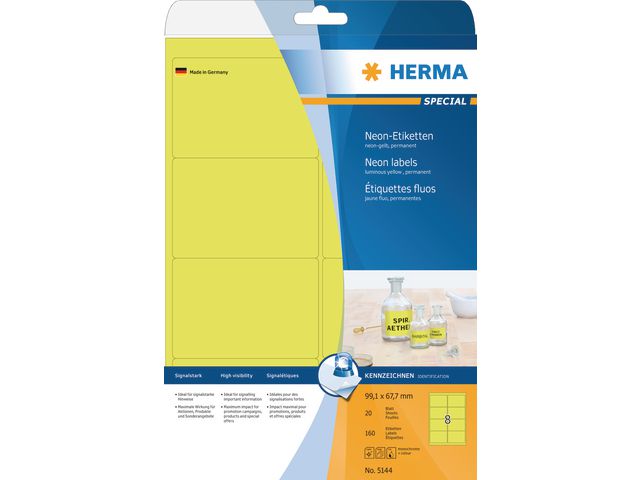 Etikett HERMA Neon gul 99,1x67,7mm160/FP - 3