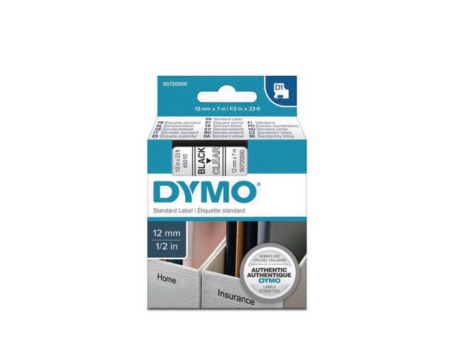 Tape DYMO D1 12mm svart på klar