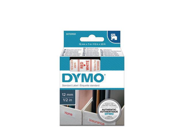 Tape DYMO D1 12mm röd på vit