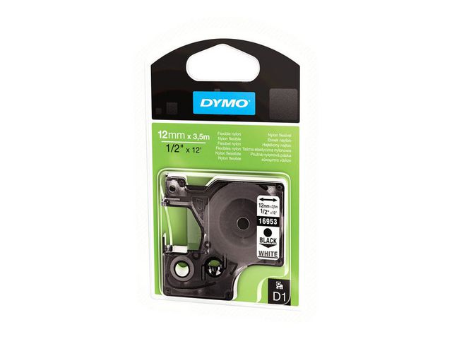 Tape DYMO D1 12mm Nylon svart på vit - 5