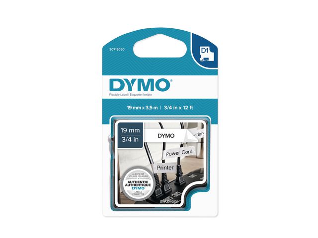 Tape DYMO D1 19mm Nylon svart på vit
