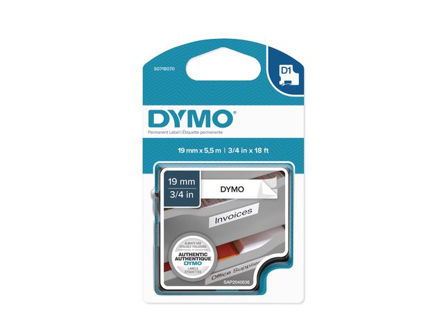 Tape DYMO D1 19mm Perm. svart på vit
