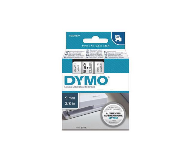 Tape DYMO D1 9mm svart på klar