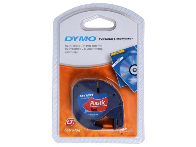 Tape LetraTAG plast 12mm svart på röd