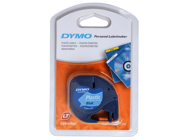 Tape LetraTAG plast 12mm svart på blå