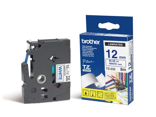Tape BROTHER TZE233 12mm blå på vit - 2