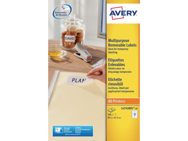 Etikett AVERY Avtagbara 99,1x42,3 300/FP