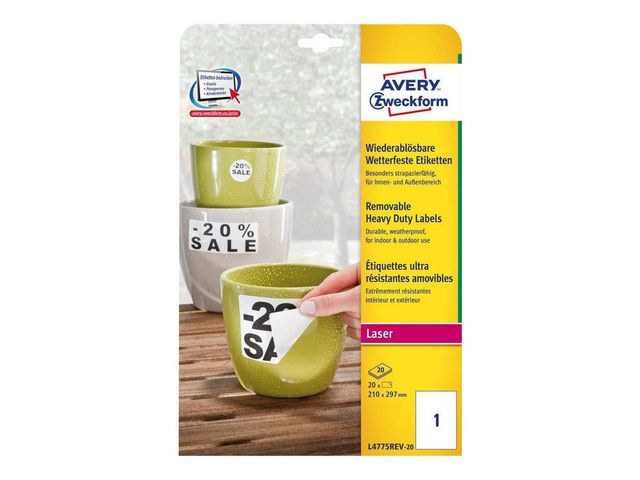 Etikett Avtagbar stark 210x297mm 20/FP - 4