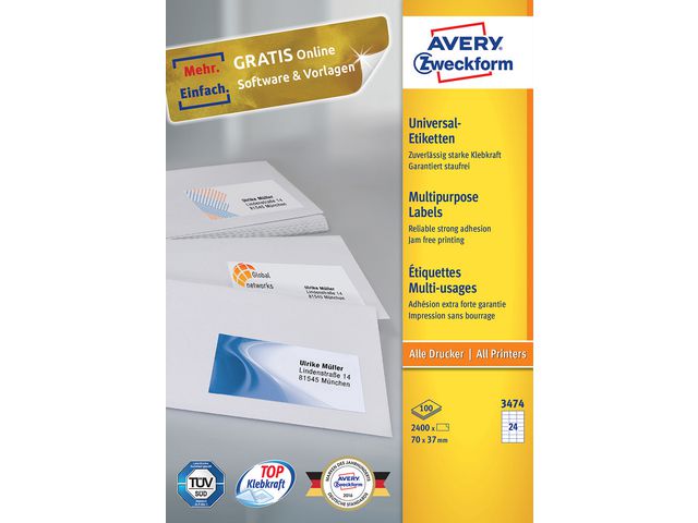 Etikett AVERY 70x37 mm 2400/FP