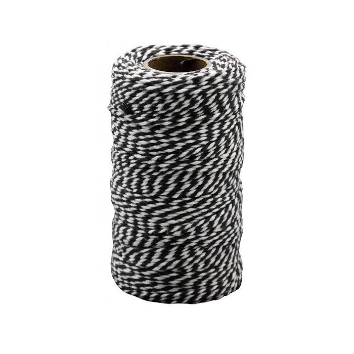 Bomullssnöre 100m x 2mm Svart/vit