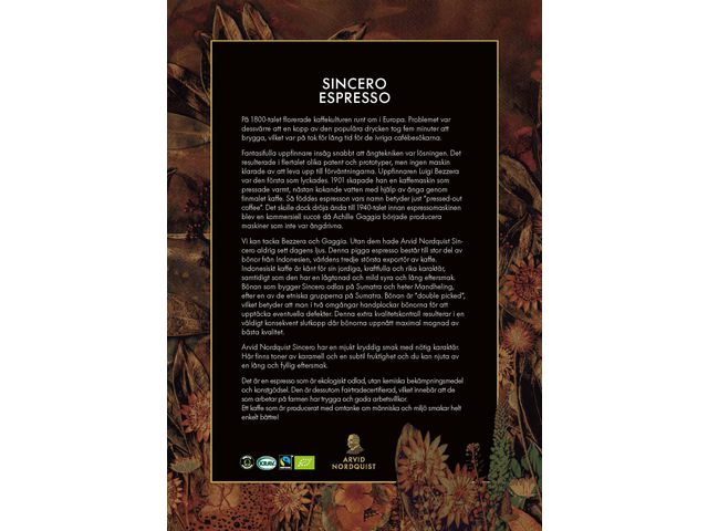 Kaffe ARVID.N Espresso Sincero Bönor 1kg - 3