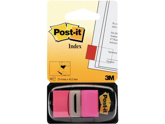 Index POST-IT 25x43mm cerise 12/fp