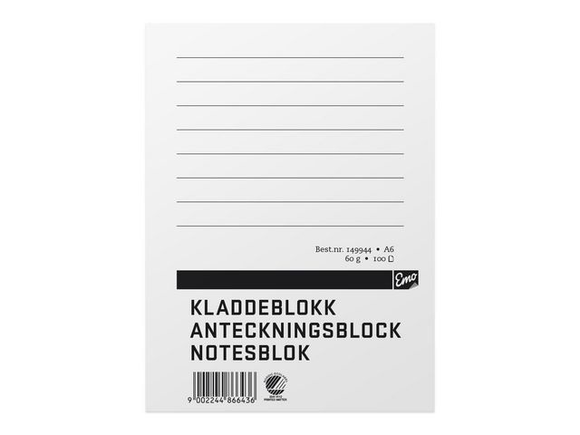 Anteckningsblock A6 100 blad linjerat TF