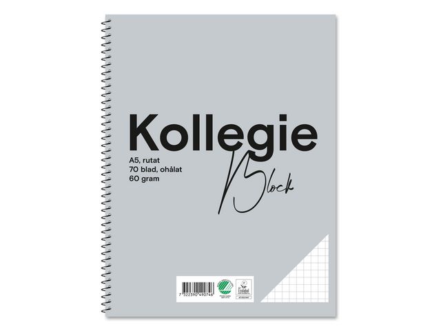 Kollegieblock A5 60g  rutat ohålat