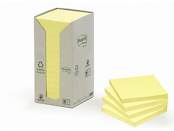 Notes POST-IT 100% recycled 76x76 gul 16/fp