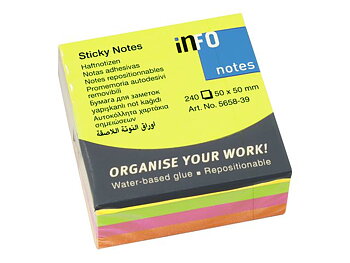 Notes INFO NOTES kub 50x50mm neon