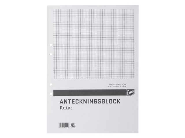 Anteckningsblock A4 100 blad rut hål TF