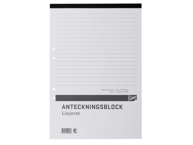Anteckningsblock A4 100 bl linj hål perf