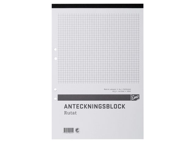 Anteckningsblock A4 100 bl rut hål perf