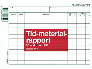 Blankett tid- och materialrapport A5L