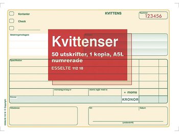 Blankett kvittens numrerad A5L 2x50 blad