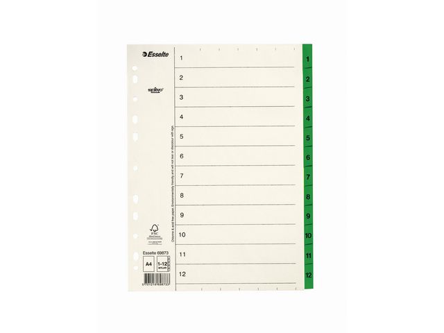 Pappregister Servo A4 1-12 grön 10/fp