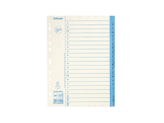 Pappersregister JOPA A4 A-Ö vit/blå