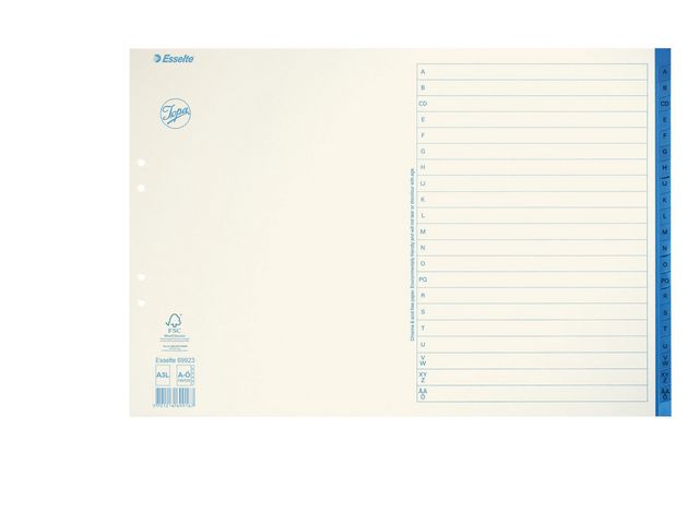 Pappersregister JOPA A3L A-Ö vit/blå