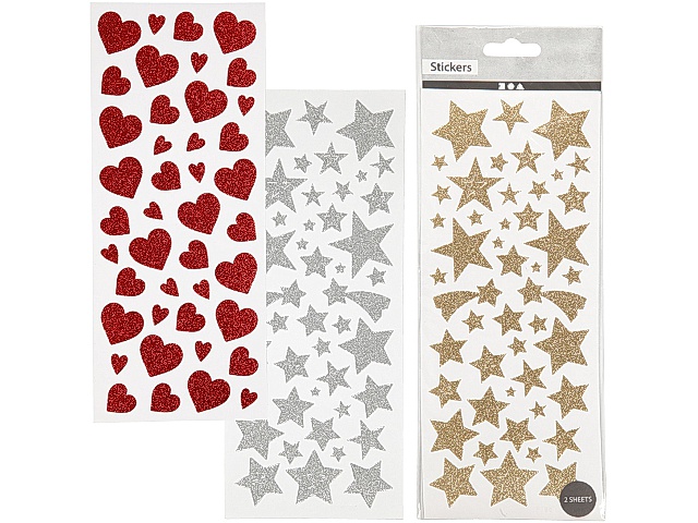 Glitterstickers hjärtan stjärnor 556/fp