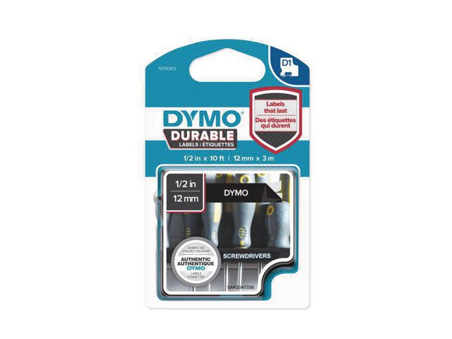 Tape DYMO Durable D1 12mm Vit på Svart