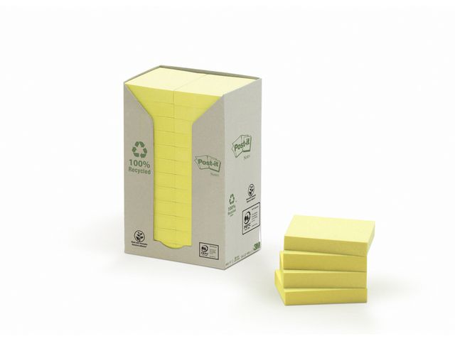 Notes POST-IT 100%recycl 38x51 gul 24/FP - 2