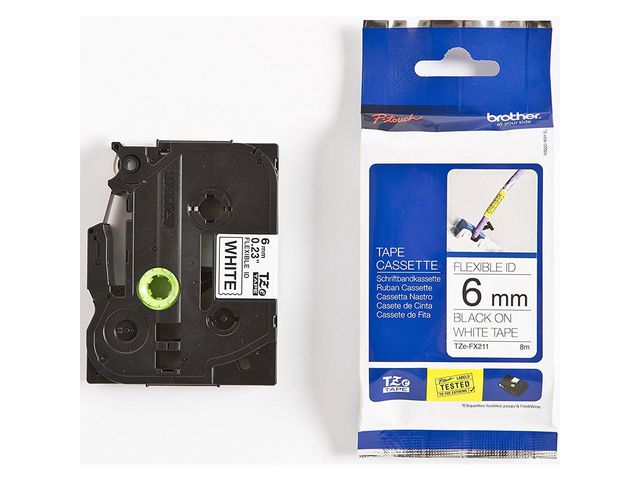Tape BROTHER TZEFX211 6mm Svart på Vit - 2