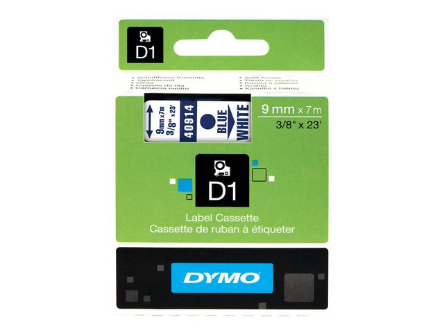 Tape DYMO D1 9mm Blå på Vit - 3