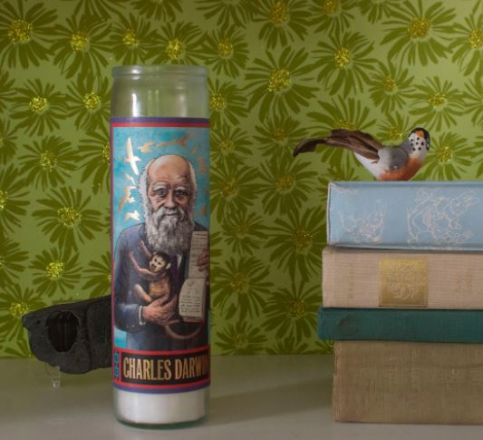 Secular Saints Candle : Charles Darwin - Votivljus utan doft i glas med bild av Charles Darwin - 4