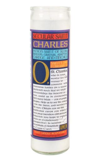 Secular Saints Candle : Charles Darwin - Votivljus utan doft i glas med bild av Charles Darwin - 2