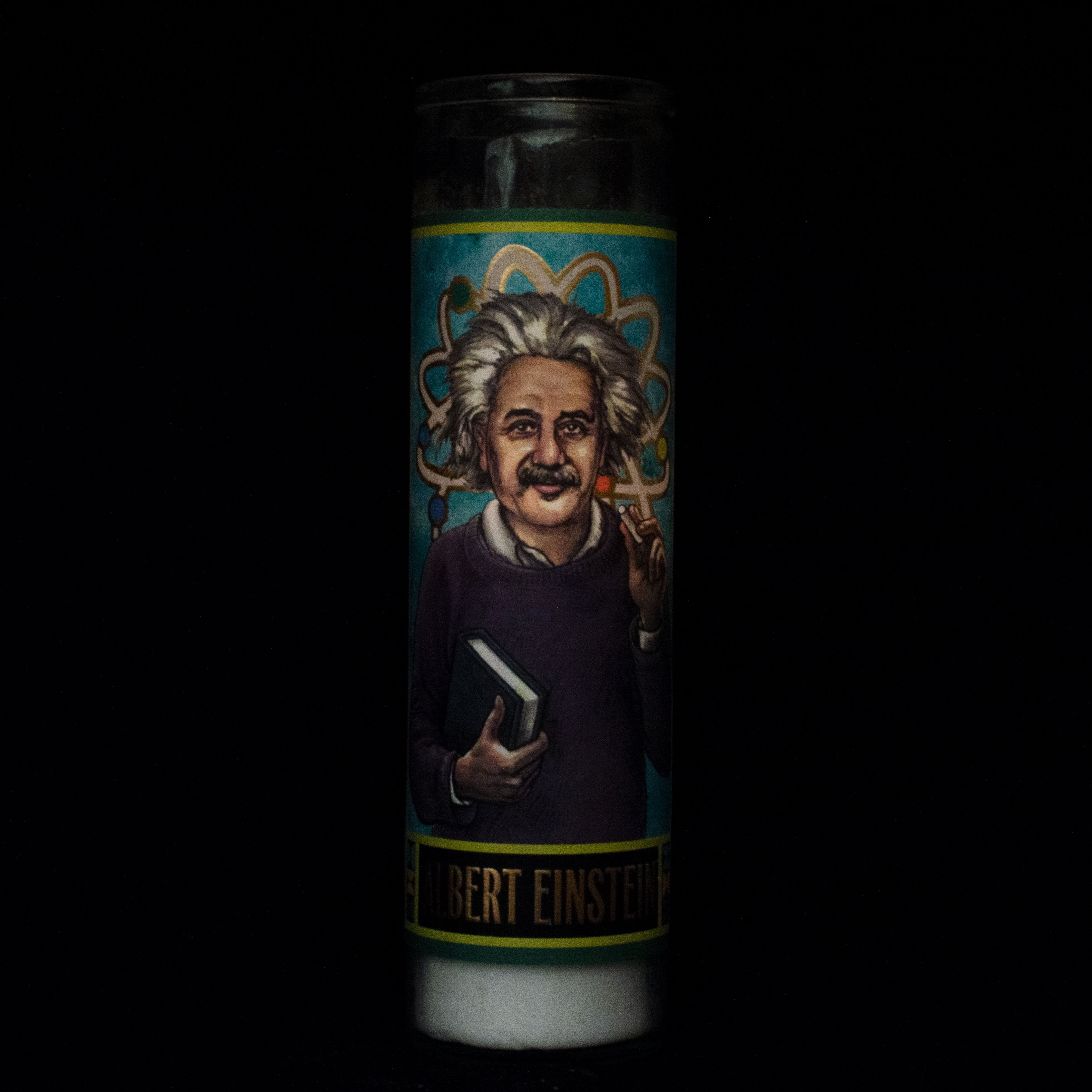 Secular Saints Candle : Albert Einstein - Votivljus utan doft i glas med bild av Albert Einstein - 3