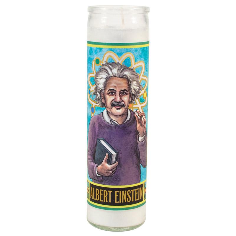 Secular Saints Candle : Albert Einstein - Votivljus utan doft i glas med bild av Albert Einstein
