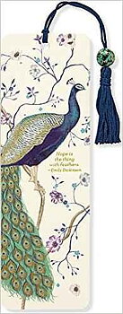 Påfågel/Peacock : Bokmärke med tofs och pärla