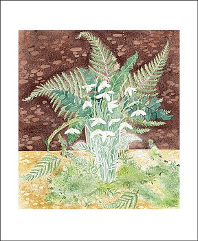 Angie Lewin : Snowdrops and Ferns - Kort med kuvert