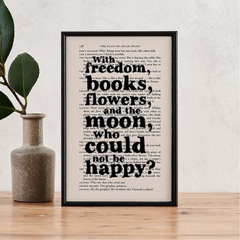 Book Page Print : Oscar Wilde With freedom, books, flowers and the moon