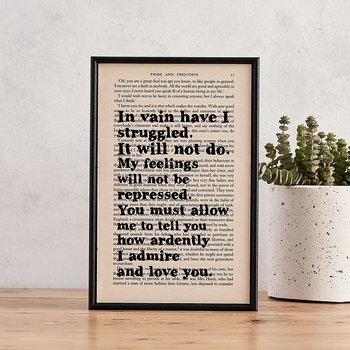 Book Page Print : Jane Austen - Mr Darcy proposal "In vain have I struggled"