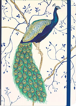 Peacock : Skrivbok med linjerade sidor och resårband - A6+