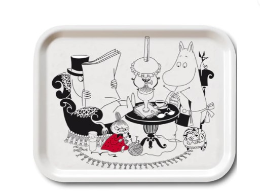 Mumin : Läsning och handarbete i salongen - Frukost/Fika-bricka 27x20 cm