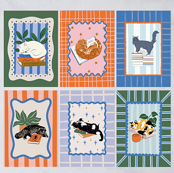 Bookishly : Postcard Set Cats & Books 12 vykort med katter och böcker - Köp till smarta bordshållaren