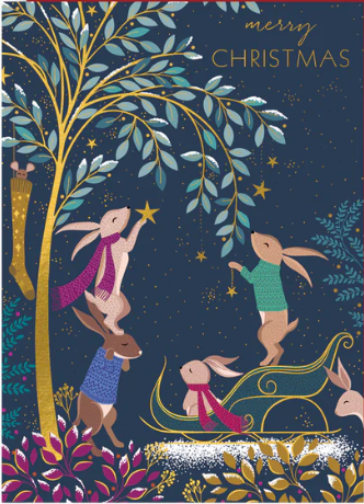 Sara Miller : Woodland Tales Rabbits  Merry Christmas  - Kort med kuvert
