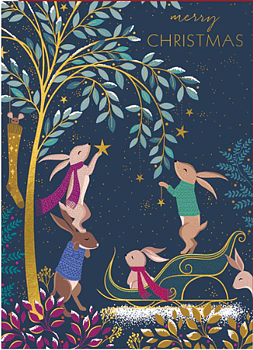 Sara Miller : Woodland Tales Rabbits  Merry Christmas  - Kort med kuvert